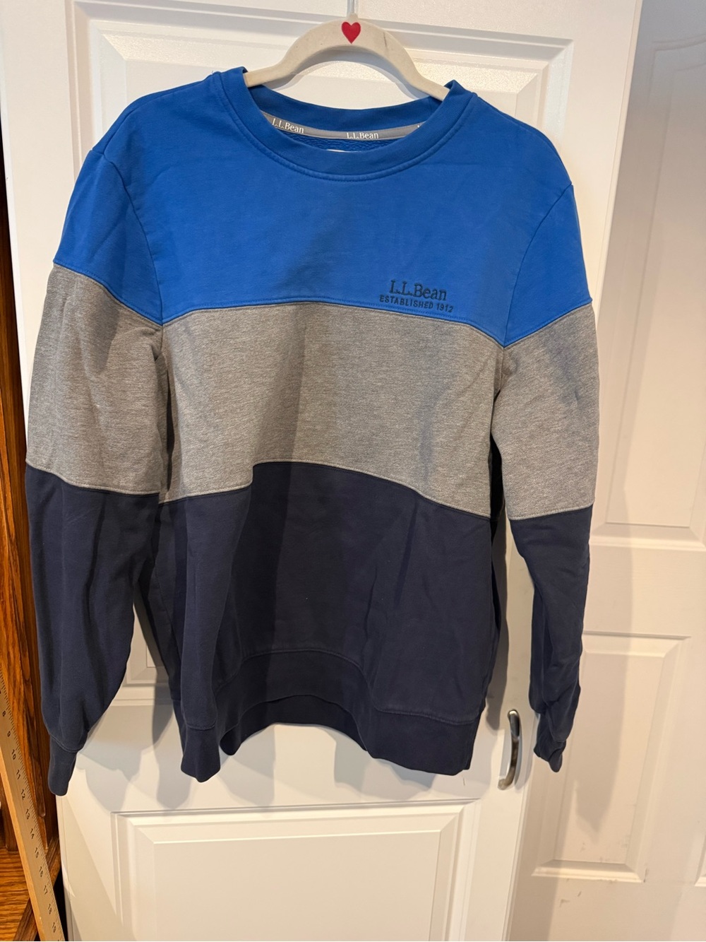 L.L. Bean Men’s Royal Blue, Gray & Navy Colorblock Crewneck